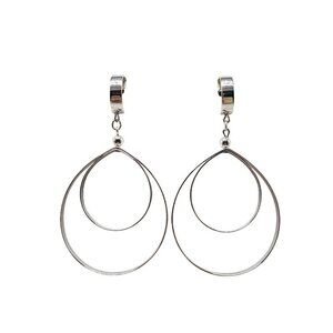Napier Silver Tone Double Teardrop Dangle Post Earrings Vintage